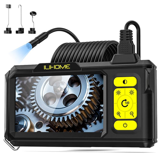ILIHOME endoscope camera with light, industrial endoscope inspection camera 4.3 IPS screen waterproof snake camera pipe camera channel endoscope camera with 8 LED lights-5M