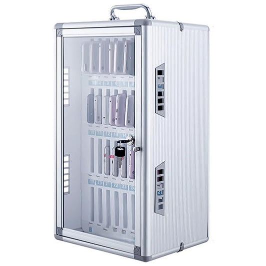 Mobile secure school mobile box 12/24/36/48/60 bits Mobile safe lockers Transparent door storage cabinets Suitable Suitable for school factory management (Silver color, 36 bits)