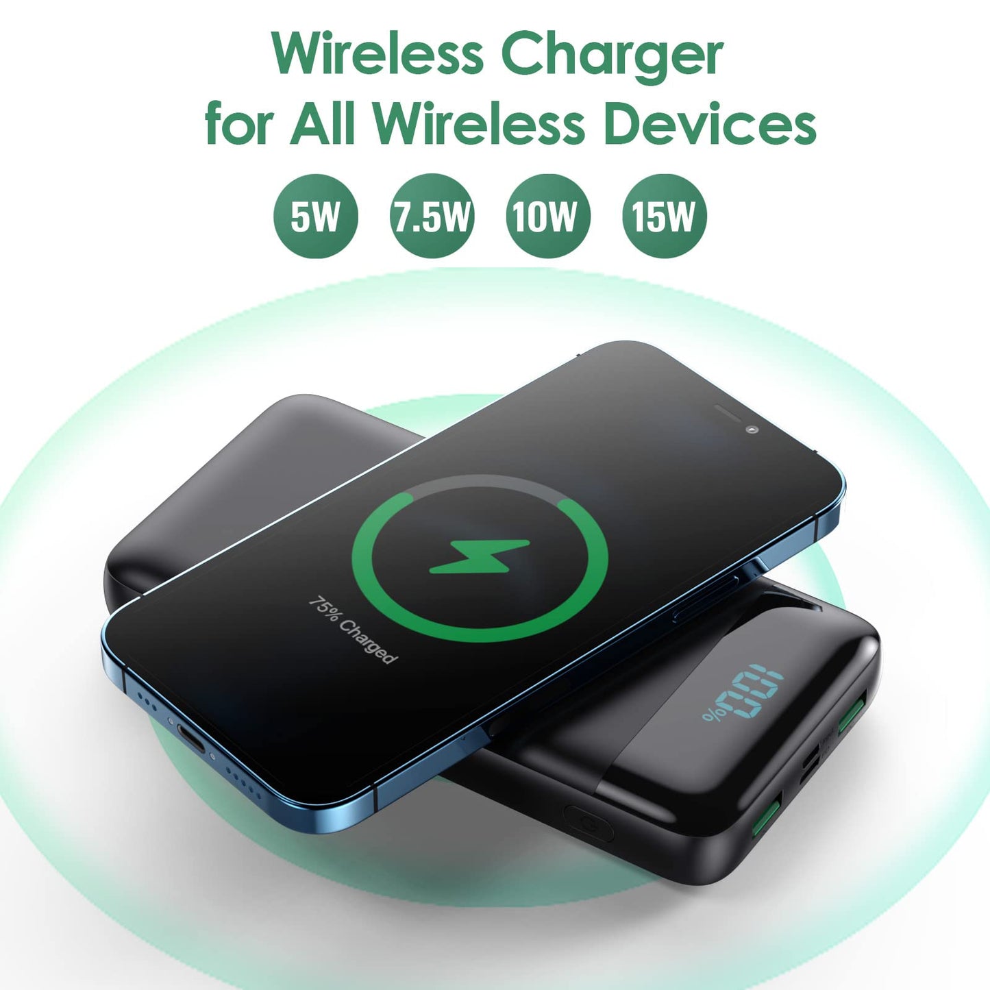AXNEB Wireless Powerbank Fast Charging 25W PD3.0+QC4.0, 15W Wireless Charger 26,800mAh Powerbank 4 Outputs USB C External Battery with LCD Display Compatible with iPhone Huawei Samsung S20 iPad Oppo Xiaomi