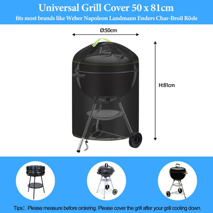 Kettle Grill Cover, VDISRR Weatherproof BBQ Cover, 420D Oxford Charcoal Grill Cover, Ø63x88cm, Waterproof, Tear-resistant, UV Protection, Protects Grill from Fading, Rust, and Mold.