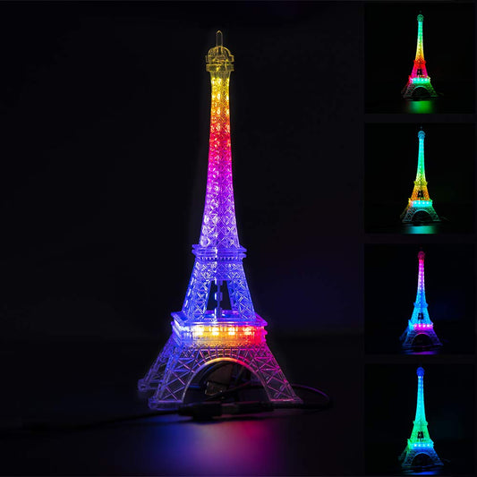 BTF-LIGHTING USB 5V Romantic Eiffel Tower Built-in Color Changing Night Light 9.8 Inch 48 LEDs WS2812B RGB Mini Night Light Desk Table Lamp Birthday Gift