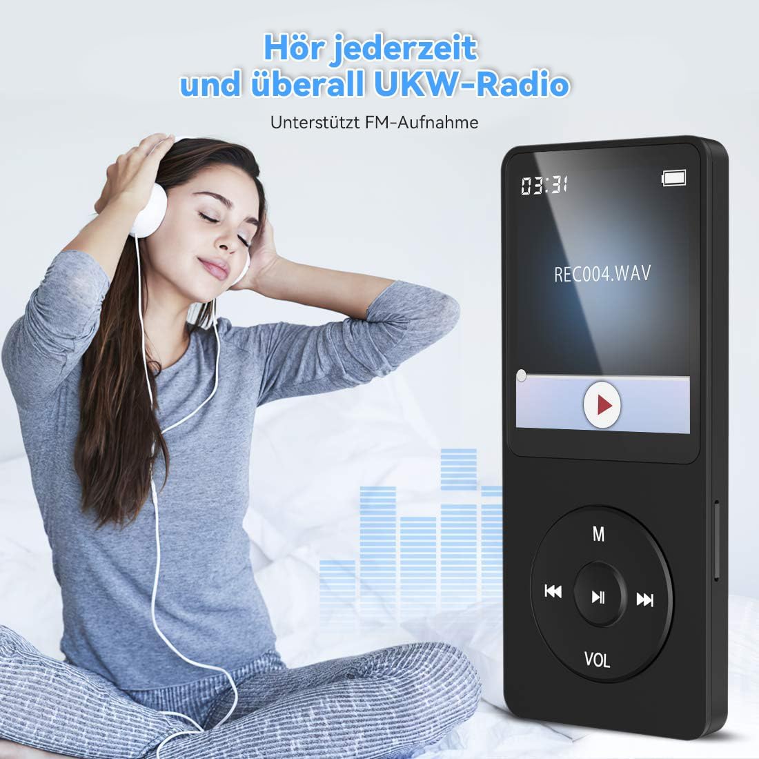AGPTEK MP3 Player 32GB with Speaker, 70 Hours Battery Life Small and classic sports MP3 player with 1.8-inch screen, FM radio, recording (No Bluetooth), TF card up to 128GB, Black