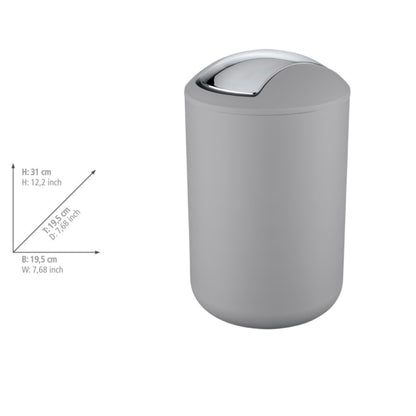 WENKO Cosmetic Bin Mod. Brasil L, 6.5 liters, bathroom trash can with swing lid, made of shatterproof plastic, BPA-free, Gray