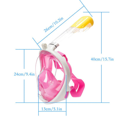 Flyboo Full Face Snorkel Mask, 180° panoramic view, compatible with sport cameras. Suitable for adults and kids.
