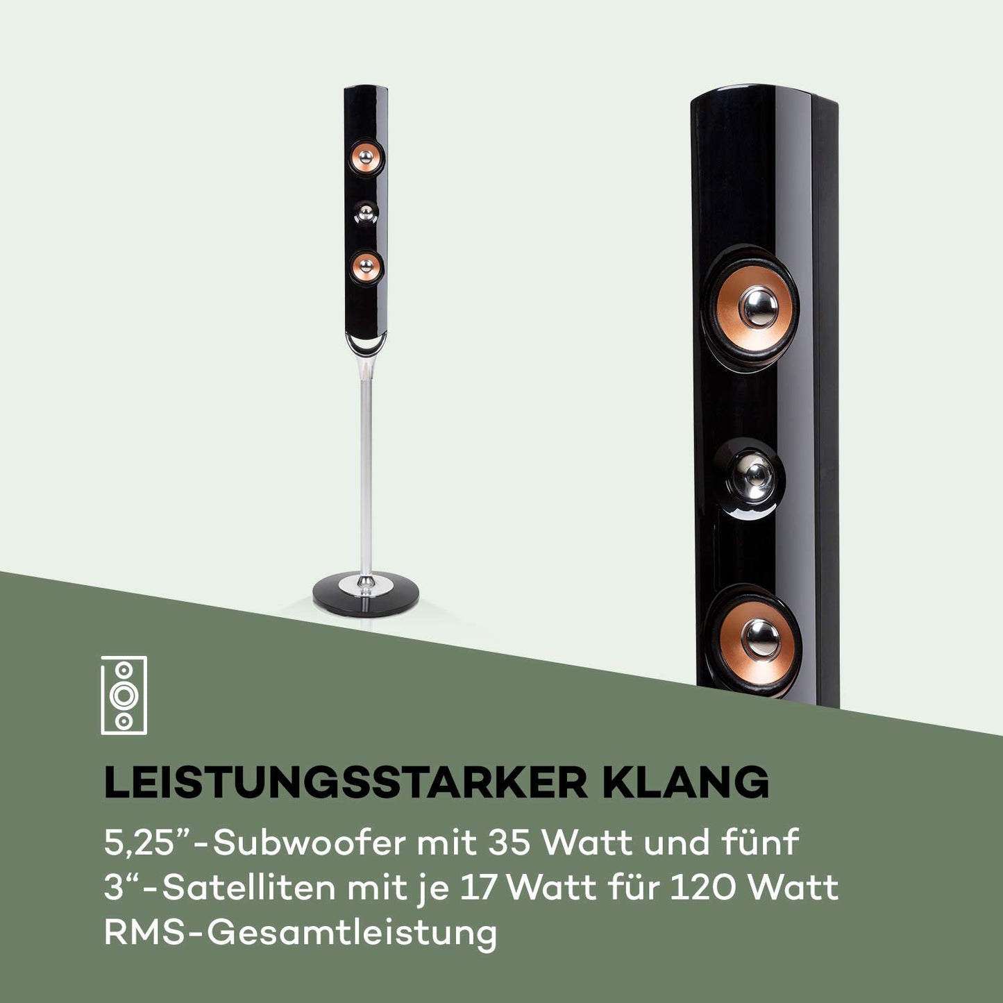 auna Areal Nobility Surround Home Cinema 5.1 Sound System Home Theater Speaker System 5.1 home theater system with 120 watts RMS, 13.3 cm (5.25") subwoofer, satellite speakers, black