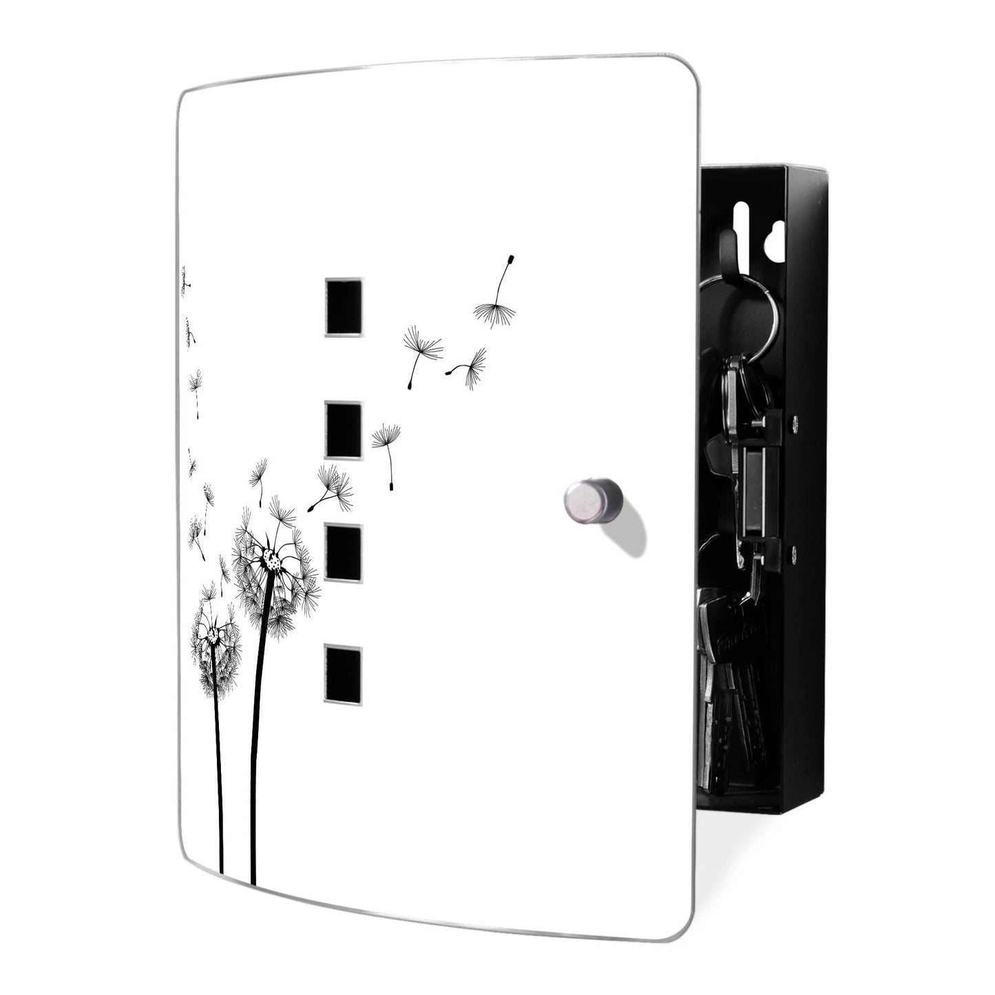 Banjado Design stainless steel key cabinet for 10 keys/ key storage cabinet 24 x 21.5 x 7cm with practical magnetic closure/ dandelion design 2