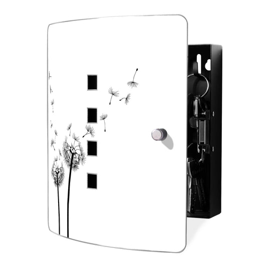 Banjado Design stainless steel key cabinet for 10 keys/ key storage cabinet 24 x 21.5 x 7cm with practical magnetic closure/ dandelion design 2