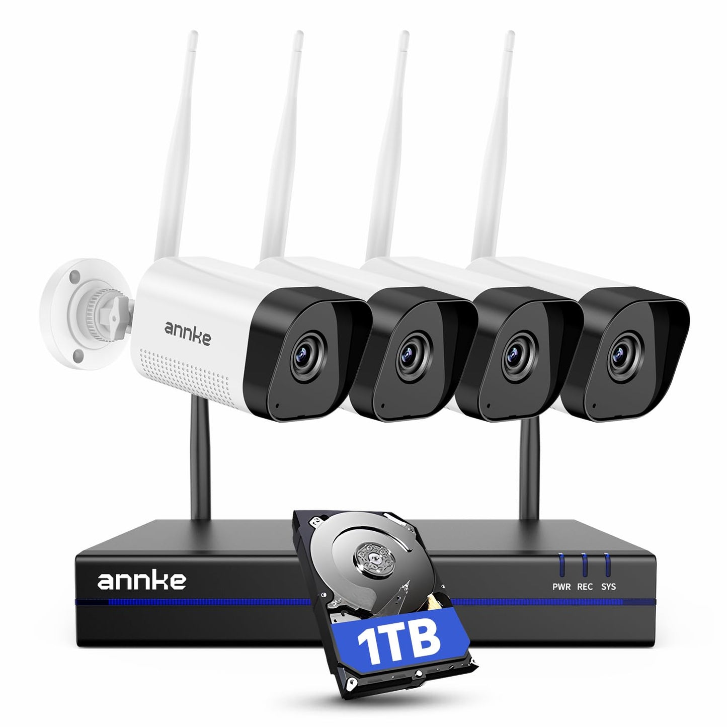 ANNKE 3MP WiFi Surveillance Camera Set Outdoor, 16CH 4K NVR with 4X 3MP WiFi Camera, Video Surveillance with 1TB HDD, Person Detection, 2-Way Audio, 30M Night Vision, IP66, Compatible with Alexa