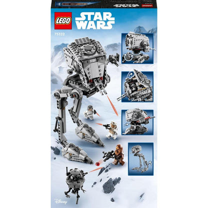LEGO 75322 Star Wars AT-ST on Hoth with figures of Chewbacca and Droid, collectible toy from The Empire Strikes Back.