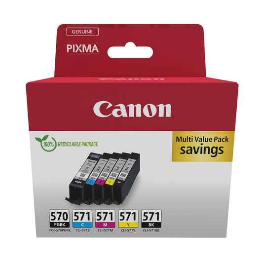 Canon ink cartridges - PGI-570/BK CLI-571 BK C M Y PGBK Original printer cartridges 5-pack (1 x black, 1 x cyan, 1 x magenta, 1 x yellow, 1 x pigment black)