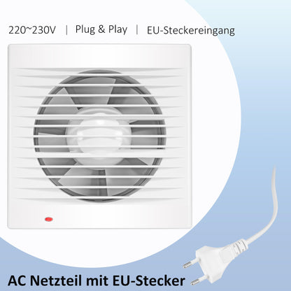 Moonjor 150mm exhaust fan for kitchen, 320m³/h IPX2 fan waterproof bathroom extractor with backdraft damper, 1m EU power cord for kitchen, bathroom, greenhouse, garage.