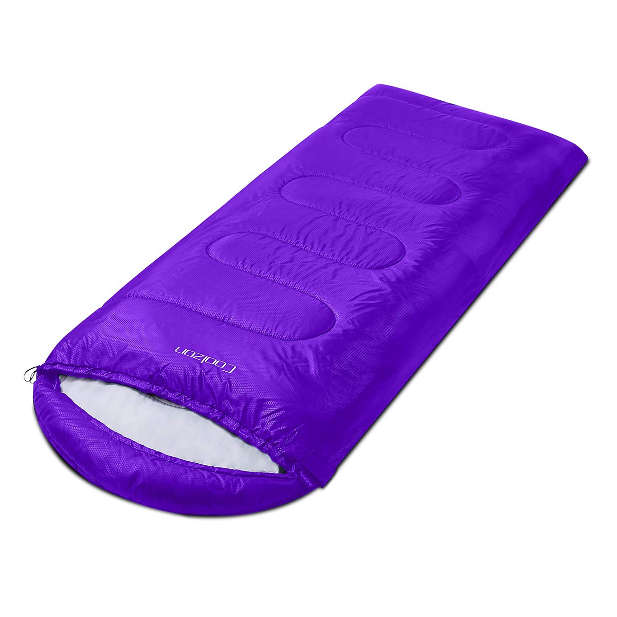 Coolzon sleeping bag for outdoor camping 3-4 seasons, adult rectangular sleeping bag small pack size ultralight carrying bag, soft thick and warm for outdoor camping, travel, hiking, purple.