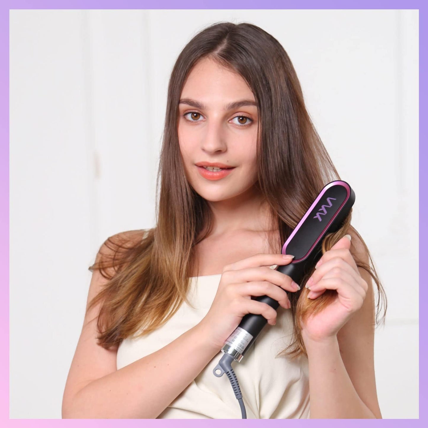 Hair straightening brush, VKK straightening brush with 25s fast heating, 5 temp settings & scald protection, smoothing brush with iron and built-in comb, professional hair tool for styling...