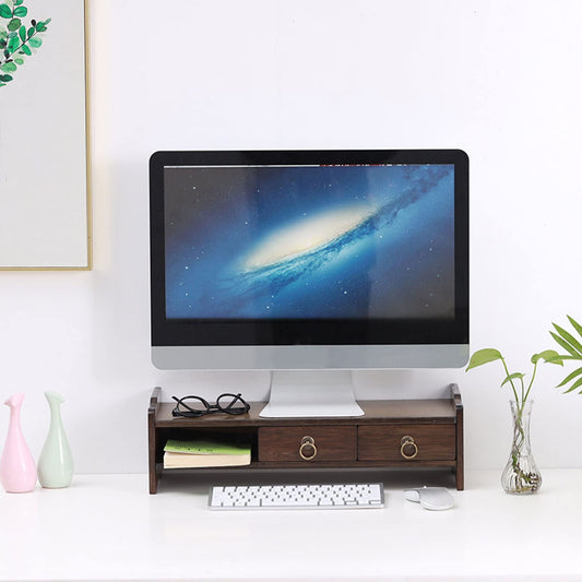yangsense Monitor Stand, non-absorbent bamboo monitor stand with 3 drawers for studying at home office (walnut finish three drawers with back)