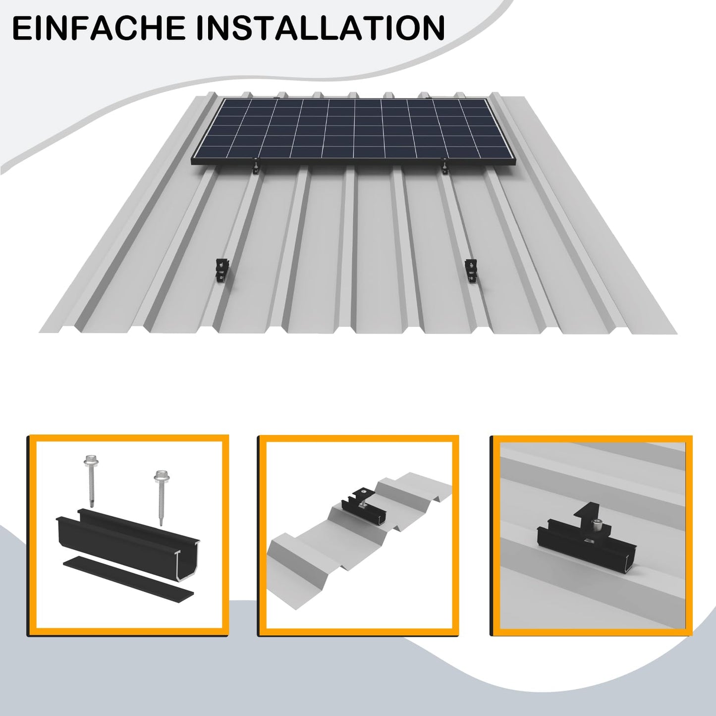 Sorlpv Solar Module Mounting for 1X Modules, PV Mounting Installation Kit - 12CM Black Rail + Adjustable Clamp for 30-35MM Thick Modules, Alu Solar Panel Mounting Flat Roof Trapezoidal Sheet Metal Roof