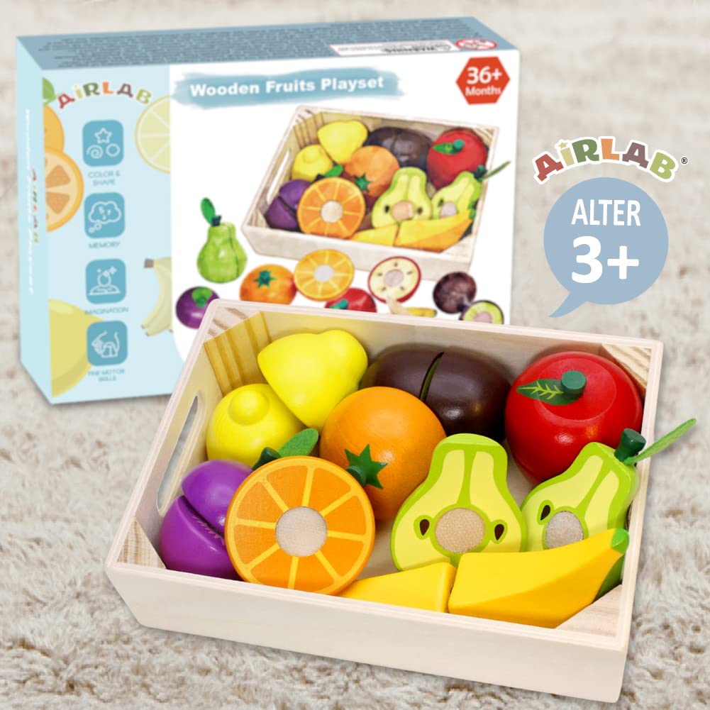 Airlab children's kitchen play kitchen accessories made of wood, kitchen toy cutting fruit vegetable food wood with Velcro connection for children