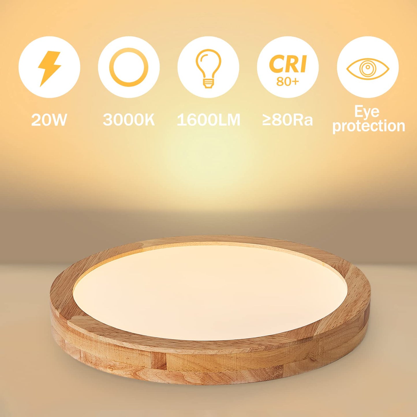 Baerolc LED ceiling light wood, 30CM round ceiling lamp LED lamp kitchen 20W 3000K warm white ceiling lights round wood ceiling lamp for bedroom/office/kitchen/dining room/hall/living room