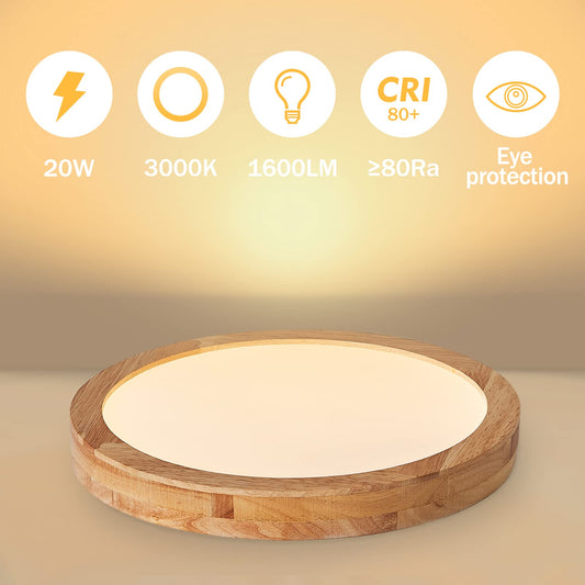Baerolc LED ceiling light wood, 30CM round ceiling lamp LED lamp kitchen 20W 3000K warm white ceiling lights round wood ceiling lamp for bedroom/office/kitchen/dining room/hall/living room