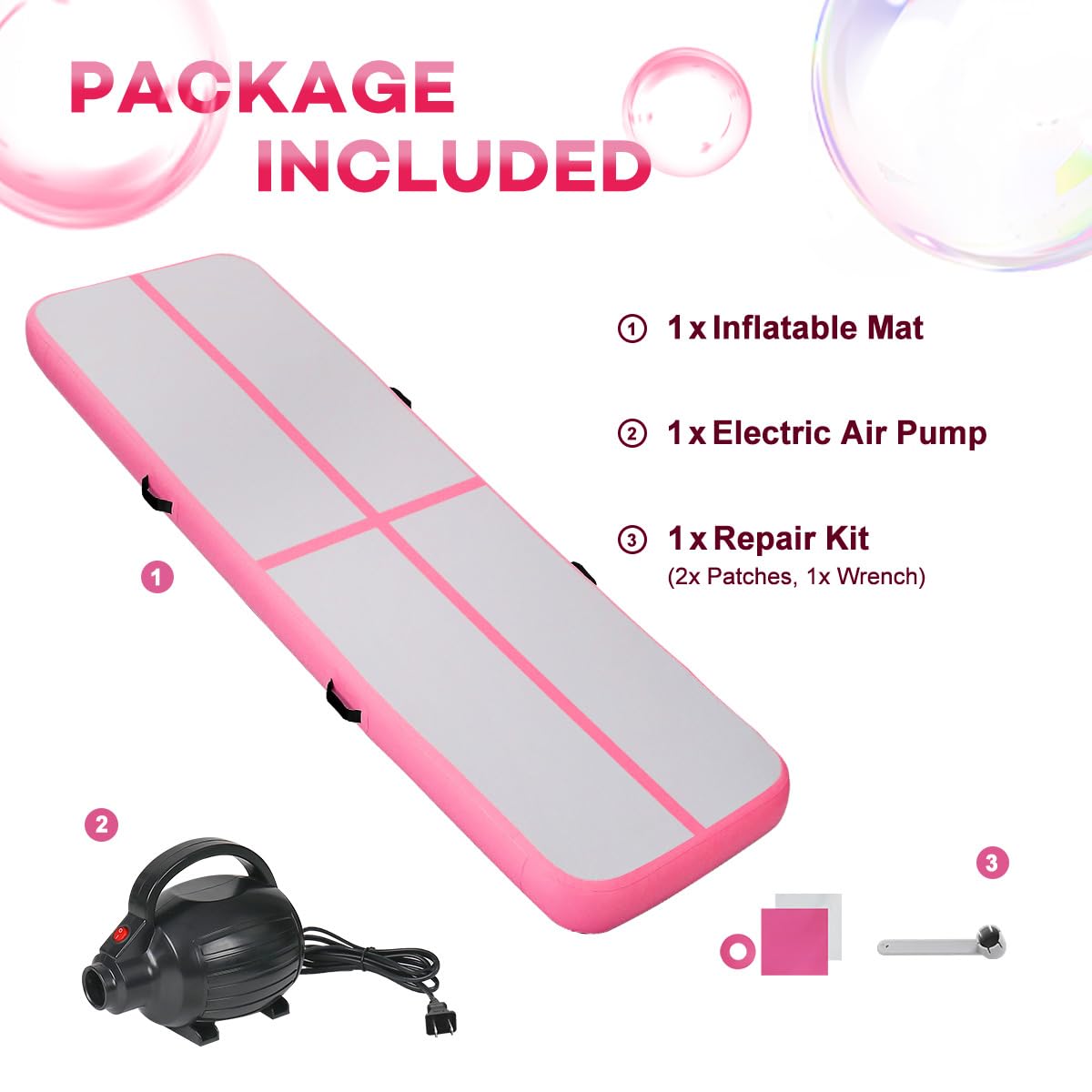 KIKILIVE 20CM High Gymnastics Mat Tumbling Mat, 5M Inflatable Gymnastics Track Mat Air Tumbling Mat with Air Pump Inflatable Sports Mat for Fitness/Outdoor/Yoga/Training, etc.