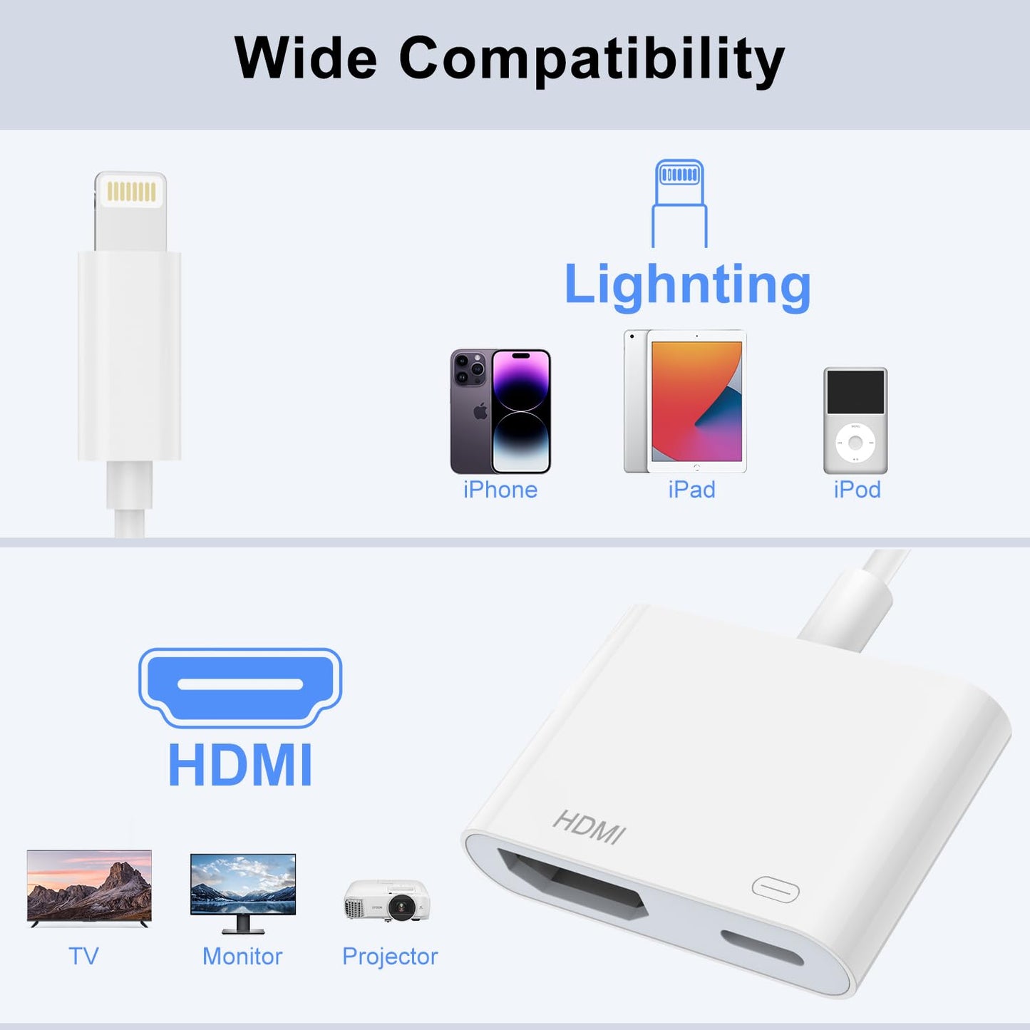 Lightning HDMI Adapter 【Apple MFi Certified】 iPhone iPad HDMI Adapter Lightning Digital AV Adapter HDMI Cable Adapter Connector to TV/HDTV/Monitor for iPhone 14/13/SE/12/11/XS/XR/X/8/7/iPad