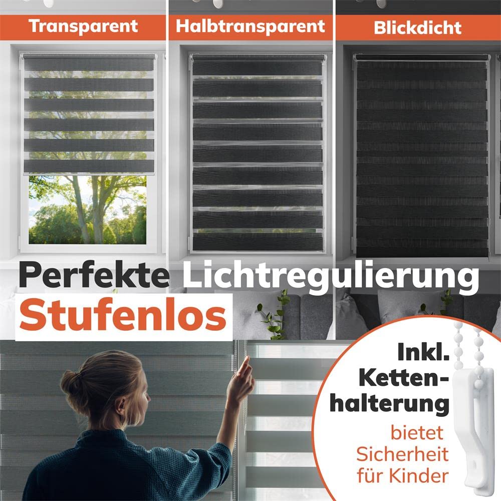 Double roller blind without drilling sand 70x220 cm [fabric width 66cm] Duo roller blind for windows/doors curtain clamp roller blind side pull roller blind privacy sunshade roller zebra blind