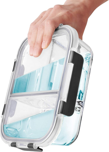 Igluu Meal Prep Glass Food Storage Containers with BPA-free lid (3-pack) - microwave, oven, freezer, dishwasher safe, leak-proof - 980 ml - 3 compartments - durable borosilicate glass.