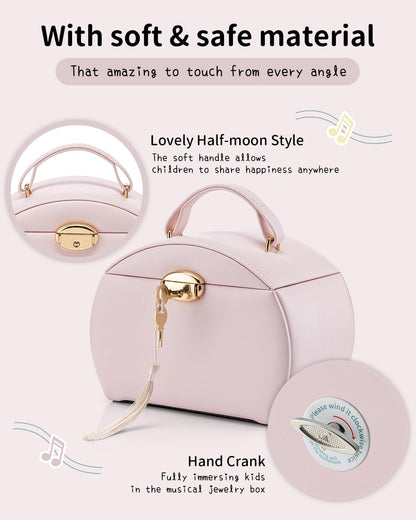 Vlando music box jewelry box for girls with drawers, girl gifts 7 8 years, jewelry storage for kids, ballerina leather jewelry box with canon melody, lockable.