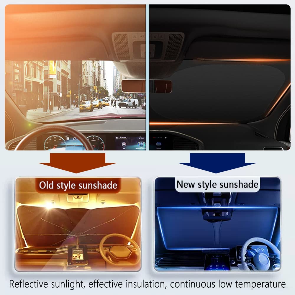 Thick sun protection car front windshield with storage bag, Keeps car interior cool, Universal sun protection car front sun protection for cars, SUVs, trucks (M: 140x70cm)
