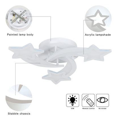 Lovely dimmable LED ceiling light with remote control, 30W modern star design ceiling lamp, white starry sky light ceiling lighting for children's room bedroom dining room.