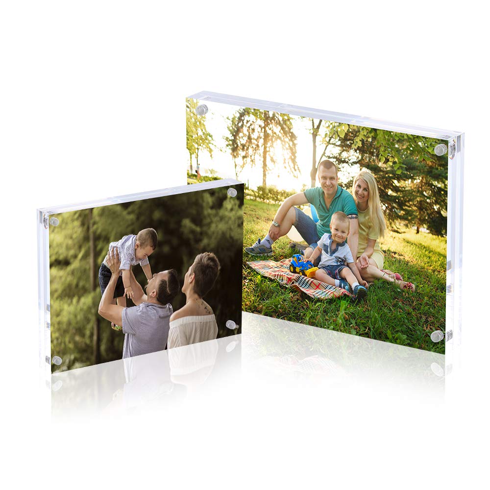AMEITECH 13x18 cm acrylic photo frames, magnetic picture frames, 10 + 10 MM thick stands for desk or table, clear - 5 pack