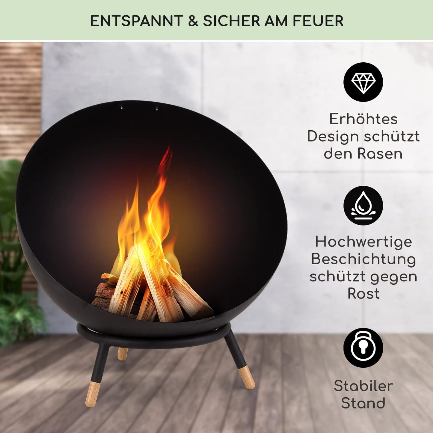 Blumfeldt Fire Pit, outdoor fire pit with 3-leg stand, tiltable fire bowls for garden & balcony, camping fire pit large, weatherproof garden fire pit, fire bowls 50x75x50 cm