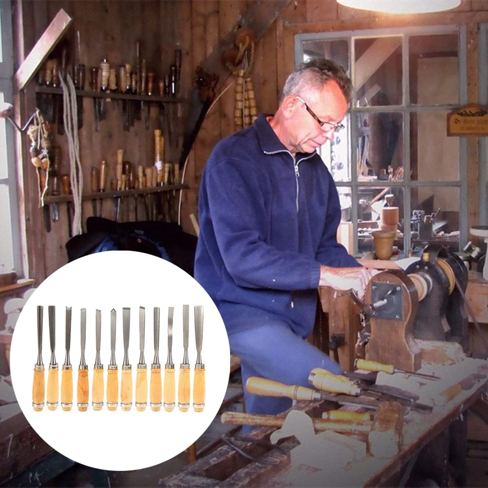 Wood Carving Tools, Gouges, Wood Carving Chisel Set 12Pcs Professional Carving Sharp Woodworking Tools with Bag Ideal for Beginners