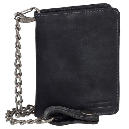 Luxury leather biker wallet with chain. Biker purse. Wallet. 10 cm. Color black.