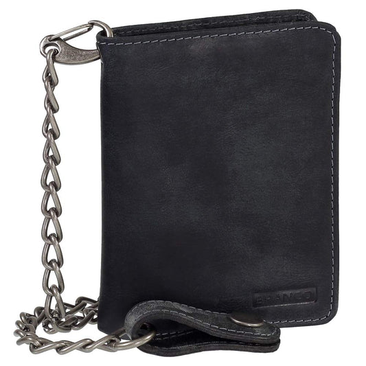 Luxury leather biker wallet with chain. Biker purse. Wallet. 10 cm. Color black.