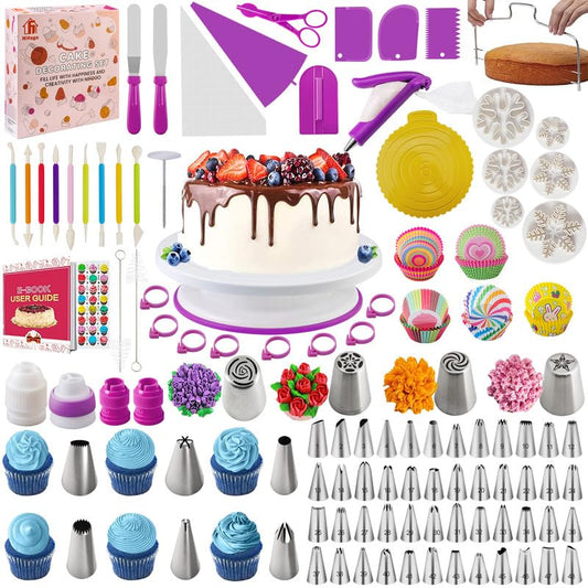 Nifogo Cake Decorating Set 301 Pieces, Rotating Cake Stand, Piping Bag with Tips, Piping Nozzle Set, Baking Accessories, Cake Decorating Supplies for Beginners