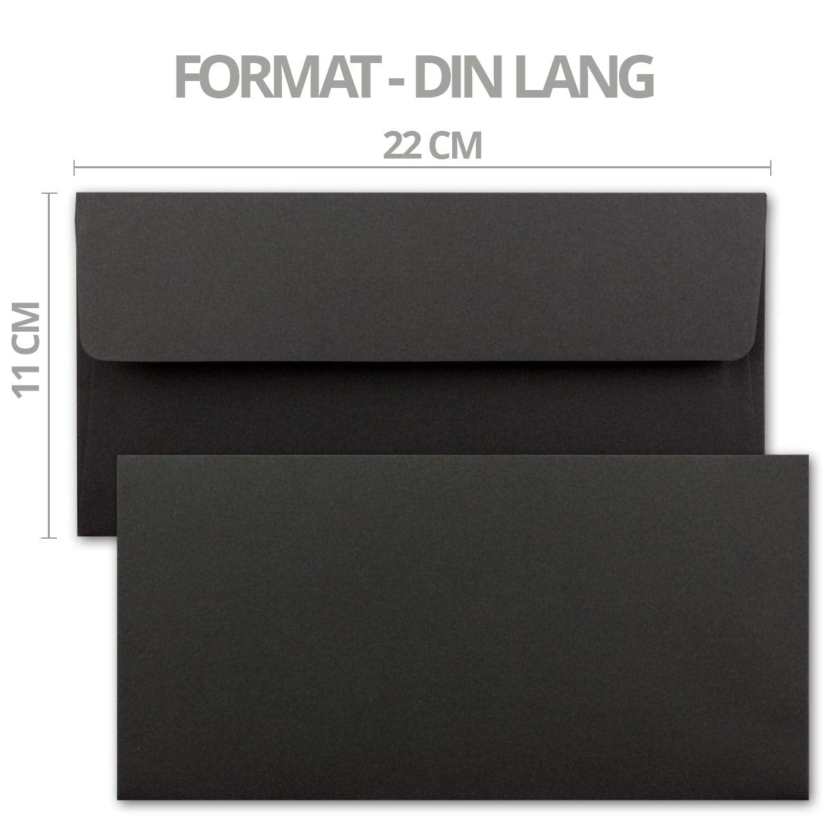 300x Craft paper envelopes DL size - Black ECO - Self-adhesive 11 x 22 cm - 120 gsm wide flap - Vintage envelopes - by NEUSER PAPIER