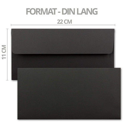 300x Craft paper envelopes DL size - Black ECO - Self-adhesive 11 x 22 cm - 120 gsm wide flap - Vintage envelopes - by NEUSER PAPIER