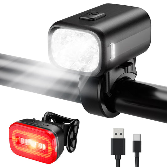 KCCYB Bike Light Set, StVZO Approved Front and Rear Light, IPX5 Waterproof Bike Lights with Intelligent Brake Light, Rechargeable Bike Lamp for Night Riding (Silver & Black)