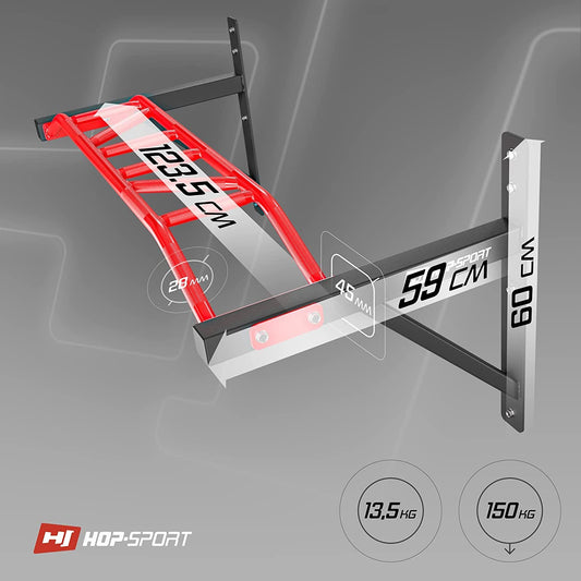 Hop-Sport Multigrip Pull Up Bar for Wall HS-2002K - Professional Fitness Equipment for Home with multiple grip variations.