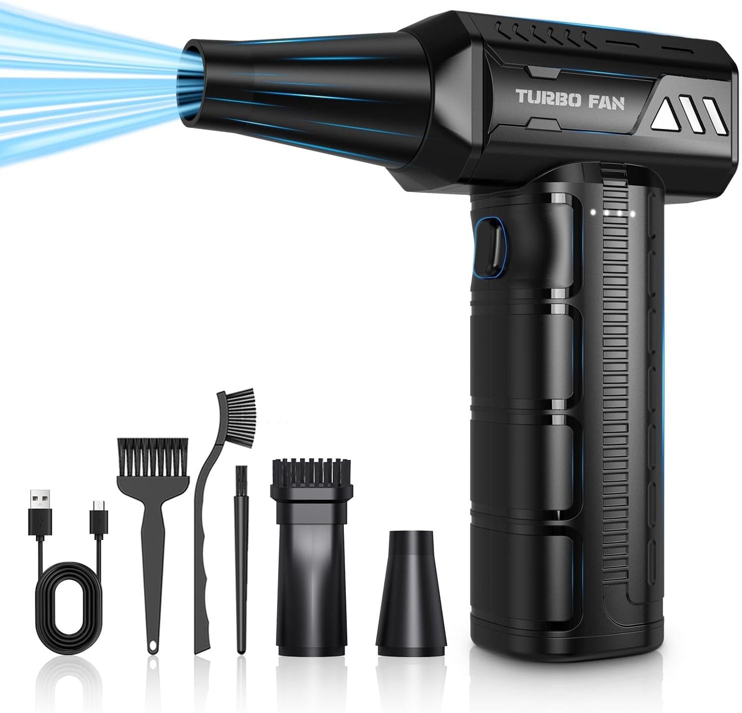 Air duster, 180,000 RPM, cordless, electric, 7500 mAh, rechargeable, brushless motor blower, 3-speed adjustable turbo fan duster for computer, car.
