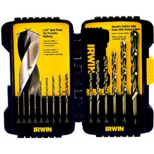 Irwin Industrial Tools Straight Shank Drill Bit Set, Length, 316015, Cobalt, 15pc