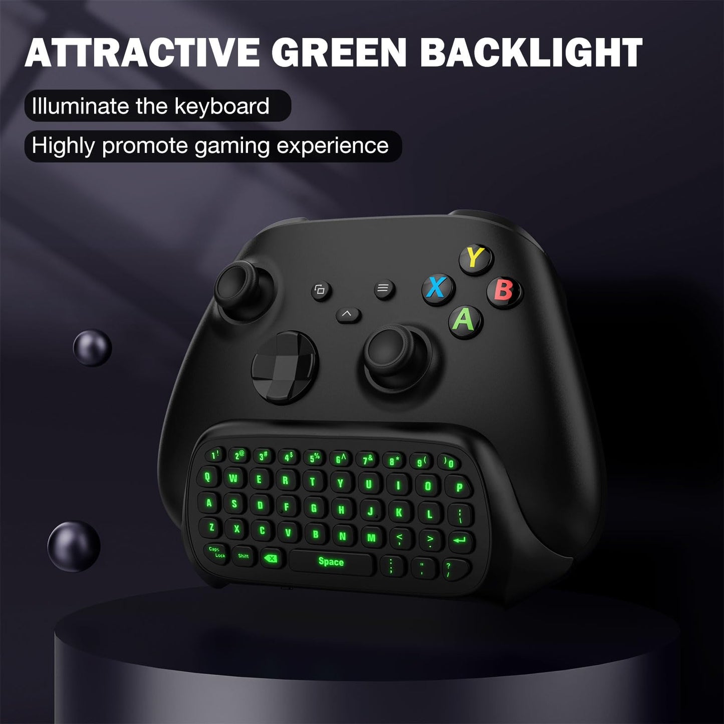 MoKo Xbox Mini Keyboard, 2.4G Receiver Wireless Chatpad Game Keyboard with Headset Green Backlight Audio Jack, Compatible with Xbox One S/One Elite/Series X/Series S, Anthracite Black