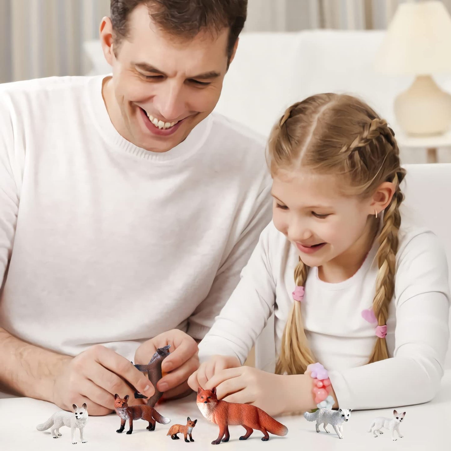 SIENON 8 Pieces Fox Toy Figures Arctic Fox and Red Fox Figures Set Fox Family Forest Animals Figures Forest Animal Figures Miniature Fox Animals Toys Cake Toppers for Forest Birthday Party