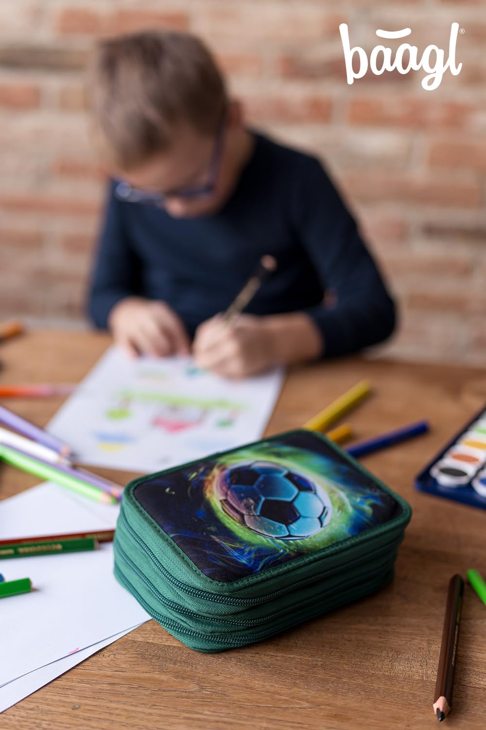 Baagl 3 Compartment Pencil Case for Boys Girls, School Pouch for Stationery, School Supplies Pencil Bag, Boys Pencil Case, Pouch for School (Football Ball)