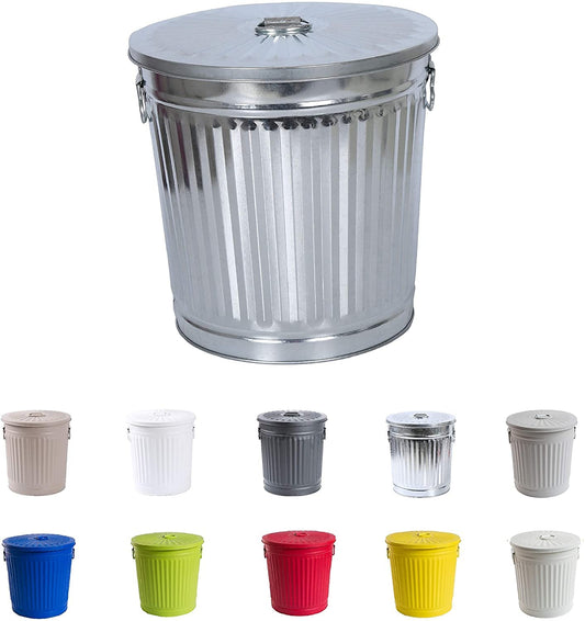 Jinfa Retro metal bin with lid and carry handles - trash can, ash bin, feed bin, pellet container, laundry bin - durable & versatile for kitchen, garden & household.