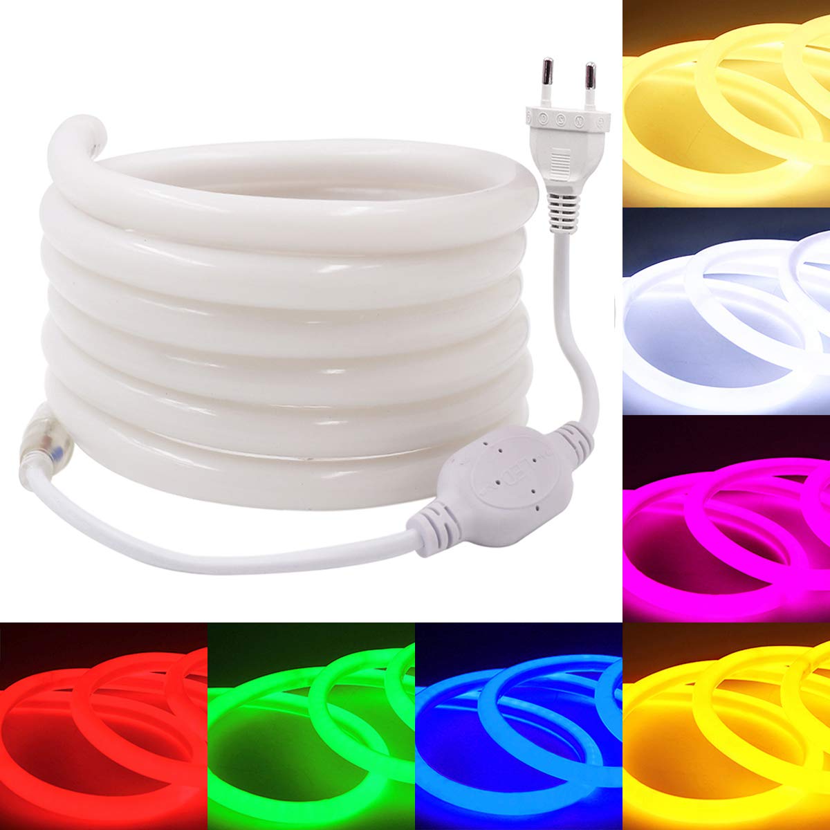 FOLLOW ME 10m Neon Rope Strip Round, 360° Luminescence Warm White, LED flexible strip without light points, 220V bright 2835 LED ribbon, IP65 waterproof for garden party wedding decoration