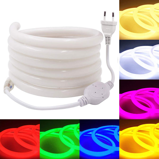 FOLLOW ME 10m Neon Rope Strip Round, 360° Luminescence Warm White, LED flexible strip without light points, 220V bright 2835 LED ribbon, IP65 waterproof for garden party wedding decoration