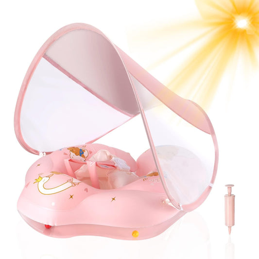 WYRIAZA swim ring baby float baby swim ring with sun canopy SPF 50+ upgrade baby swim ring 5-8kg with balance ball to prevent rollover (S 3-12 months)