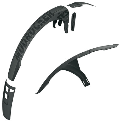 SKS GERMANY MUDROCKER SET fender set for mountain bikes (bicycle accessory made of impact-resistant high-performance plastic, innovative attachment, effective splash protection), black
