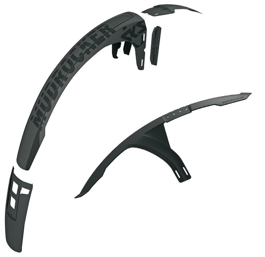 SKS GERMANY MUDROCKER SET fender set for mountain bikes (bicycle accessory made of impact-resistant high-performance plastic, innovative attachment, effective splash protection), black
